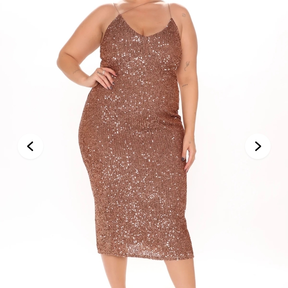 Fashion Nova Glittering Copper Midi Dress